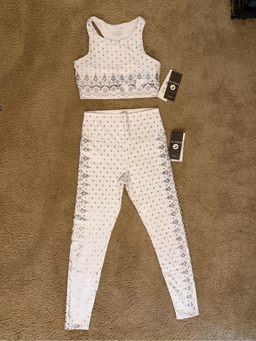 Glyder White & Gray Printed High-Waist Legging and Cropped Tank Set, Size M